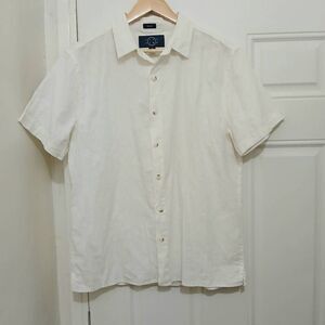 Even tide mens medium hemp cotton white shortsleeve casual button down shirt